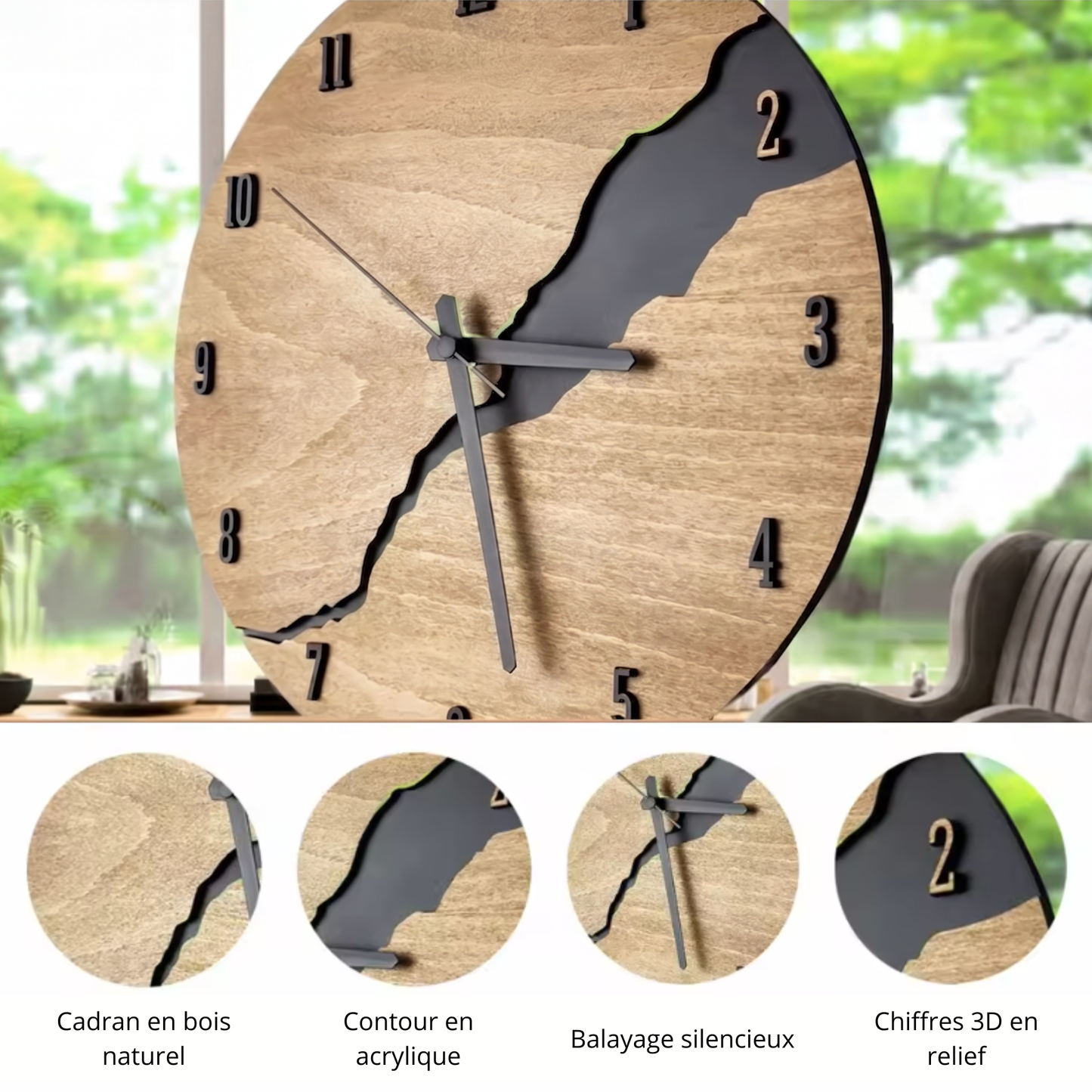 La Fissurée - Horloge Murale Bois Authentique | Silencieuse