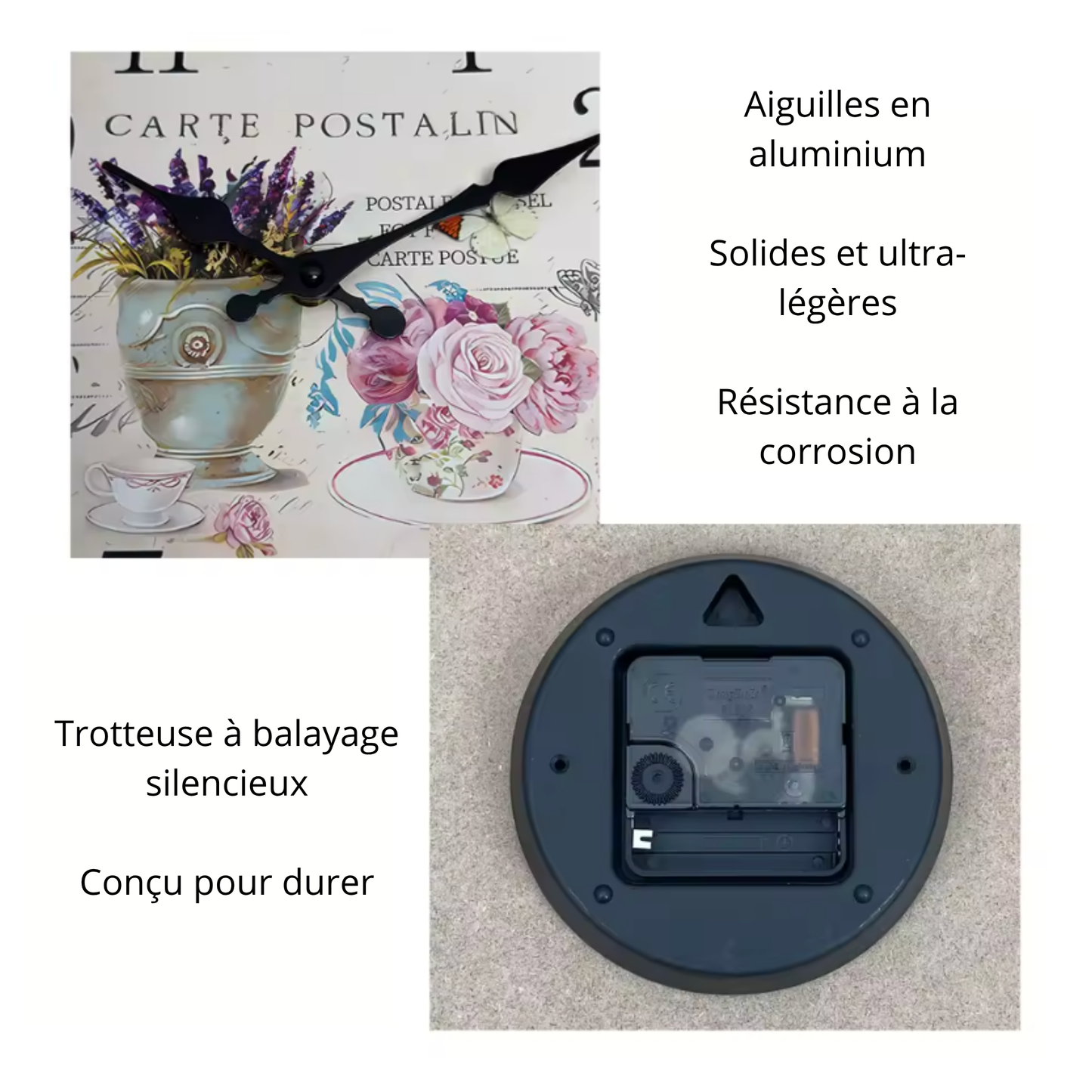 La Fleurie - Horloge Murale Vintage Raffinée | Silencieuse